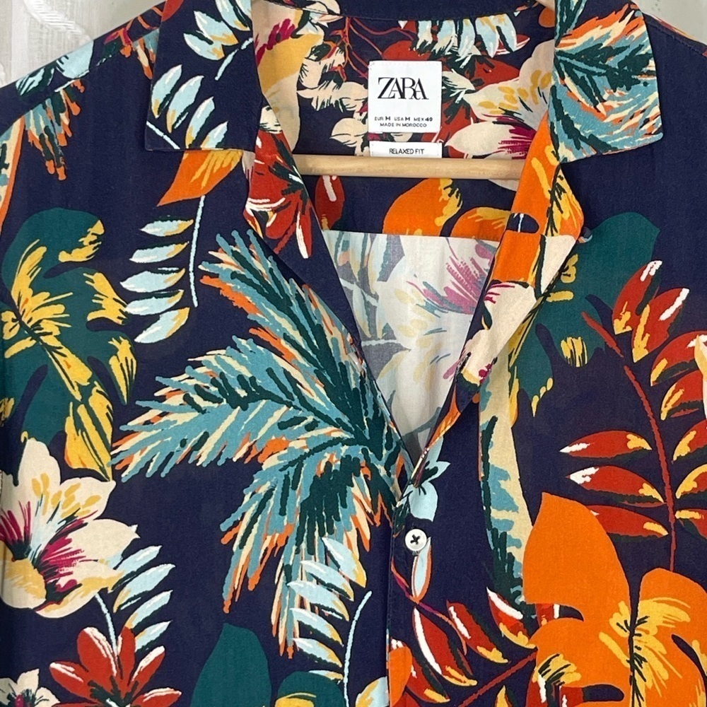 Zara Men’s Hawaiian Short Sleeve Shirt Relaxed Fit M - Picture 5 of 6